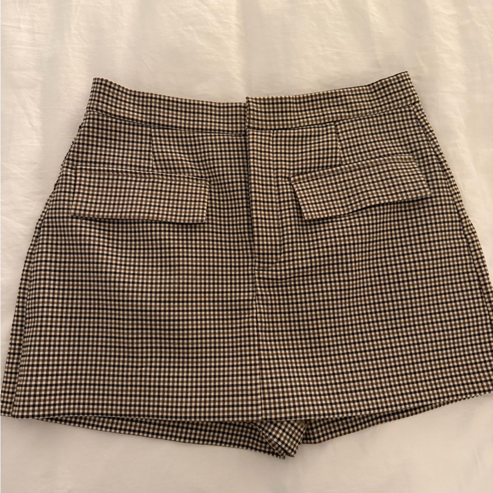 Zara High Waist Checkered Shorts - Black and White